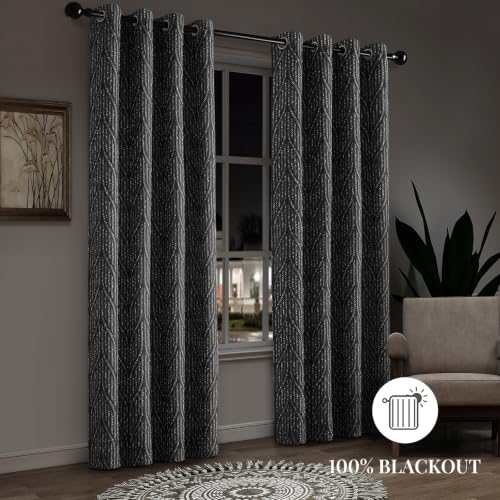 Dark Grey & White Full Blackout Curtains 52x84 Inches, 2 Panels - Geometric Room Darkening Drapes (Variation of THIS listing)