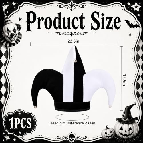 Black & White Jester Hat Costume - Circus Clown Cap for Halloween Carnival - 1pc Jester Variation