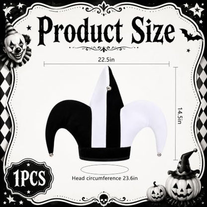 Black & White Jester Hat Costume - Circus Clown Cap for Halloween Carnival - 1pc Jester Variation