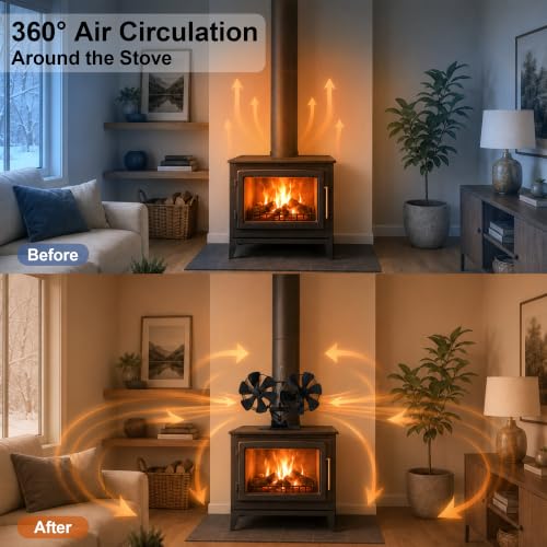 Wood Stove Fan with 12 Blades Dual Motor Heat Powered Fireplace Fan