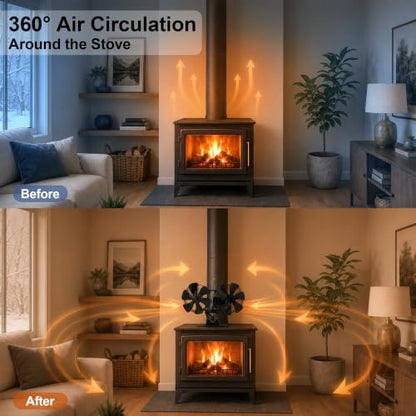 Wood Stove Fan with 12 Blades Dual Motor Heat Powered Fireplace Fan