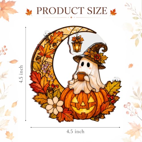 Halloween Ghost Pumpkin Ornament - Witchy Stained Glass Suncatcher, Fall Decor, Pumpkin Variation