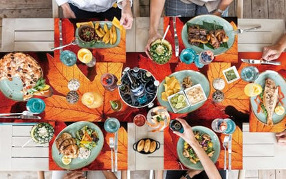 Autumn Maple Leaves Table Runner & Placemats Set - Fall Dining Decor, 6 Pieces (13x72" Runner + 12x18" Mats) - Thanksgiving Kitchen Decor