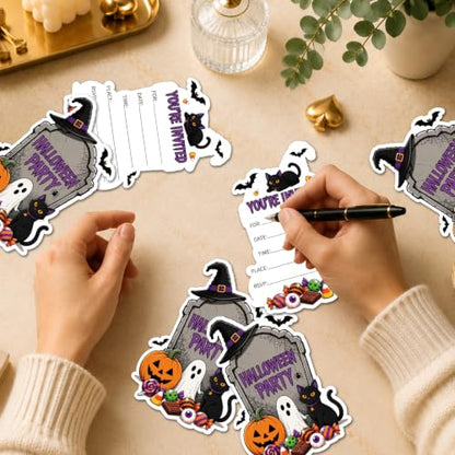Halloween Tombstone Invitation Cards Set with Envelopes & Stickers - 15 Pack
