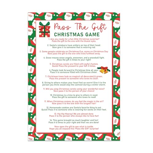 Christmas Pass The Gift Game - Family Party Holiday Fun, Reusable Card Set