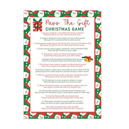 Christmas Pass The Gift Game - Family Party Holiday Fun, Reusable Card Set