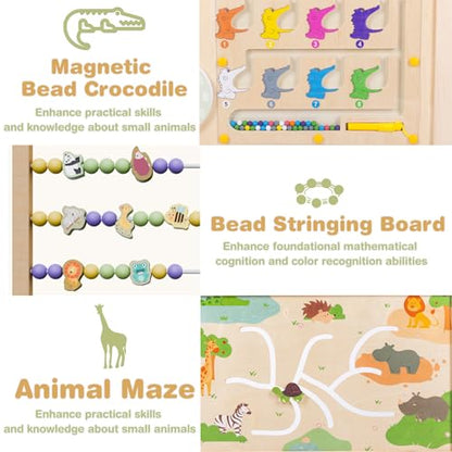 Foldable Wooden Baby Playpen 55x55x24 Inches with Activity Boards & Toy Set