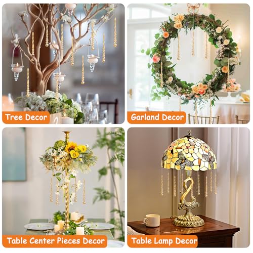 12PCS Crystal Icicle Christmas Tree Ornaments - Gold Glass Beads Hanging Decor