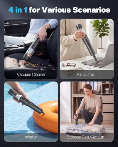 Black 4-in-1 Cordless Handheld Car Vacuum with 20000Pa Suction & LED Light