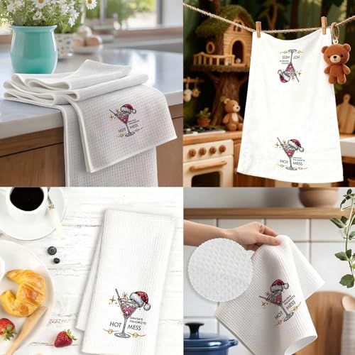 White Christmas Cocktail Kitchen Towels - Santa Hat Martini Glass Decorative Hand Towels, Fun Holiday Dish & Bath Decor, 16x24 Inch - Variation of THIS listing