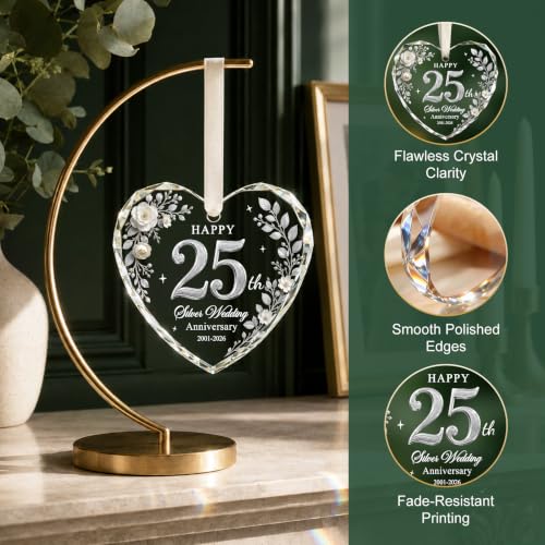 25th Wedding Anniversary Ornament - Silver Keepsake Heart - Happy 25th Gift
