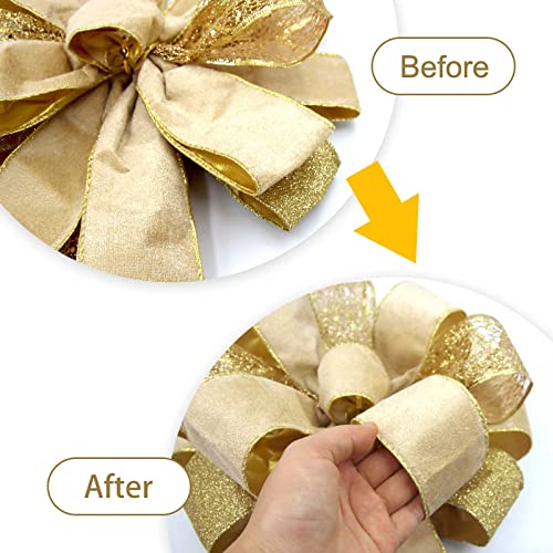 Large Christmas Tree Topper Bow with Glitter Satin Streamers - 43x13 Inches