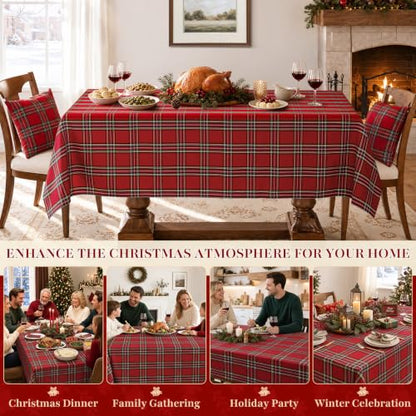 Christmas Checkered Tablecloth Rectangular 60x84 Holiday Washable Festive Decor - Red