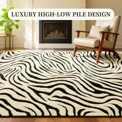 Washable Zebra Striped Entryway Rug - Non-Slip Indoor Small Carpet for Home & Bedroom