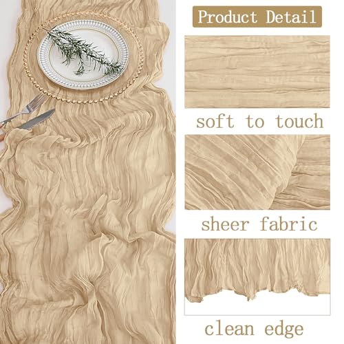 16 Pack Beige Cheesecloth Table Runner 20 x 120 Inch for Weddings & Parties