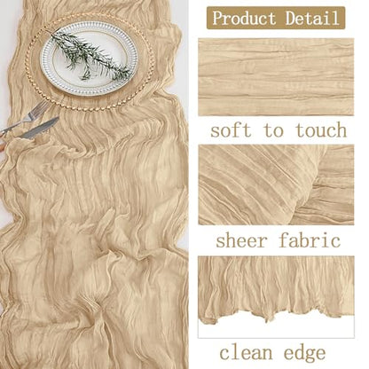 16 Pack Beige Cheesecloth Table Runner 20 x 120 Inch for Weddings & Parties