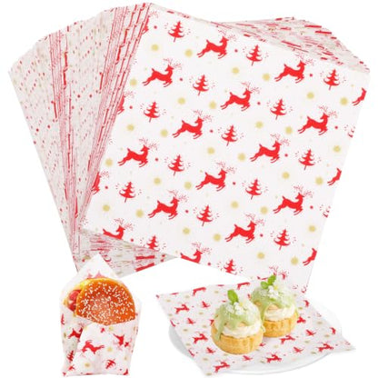 100 Pack Red Xmas Deli Paper Sheets 7x7 Inch Food Wrapping & Basket Liners