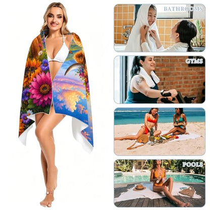 Highland Cow Pattern Beach Towel 36x72 Inch - Wildflower Variation