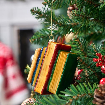 Christmas Glass Book Ornament - Festive Holiday Tree Decor, Small