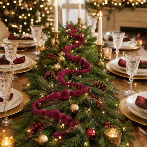 12Ft Velvet Bead Garland Christmas Wreath & Tree Decor - Red Variation
