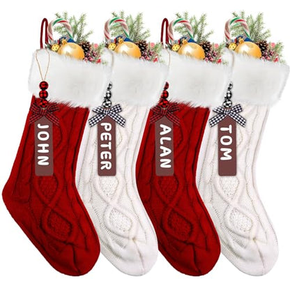 Christmas Stockings Set 4 Pack 18 Inch Cable Knitted Red White Personalized Holiday Decor