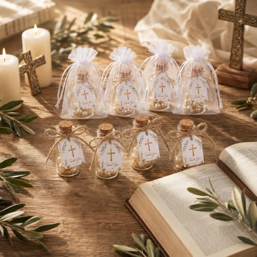 80 Pcs Baptism Favor Set with Mini Rosary & Holy Water Bottles Gift
