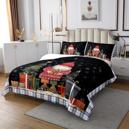 Christmas Queen Bedspread Set with Snowflake & Gnome Design - 3 Piece Kids Bedding, Castle Fairy