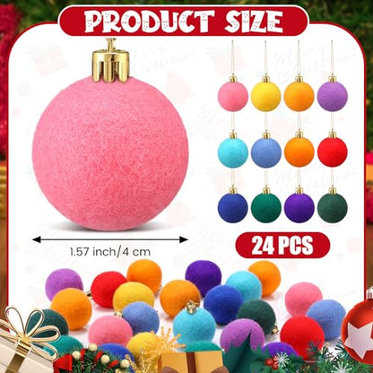 Vibrant 24 Pcs Felt Christmas Balls Ornaments for Tree - 1.57 Inch