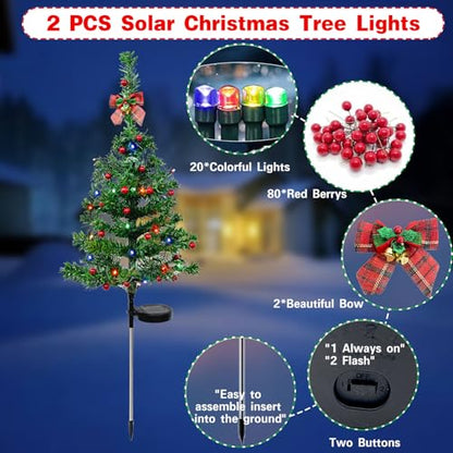 2 Pack Solar Christmas Tree Yard Stake Lights Waterproof Outdoor Decoration - Variation 2