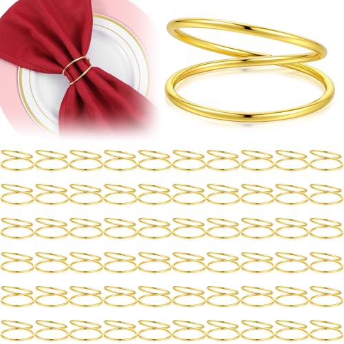 Gold Napkin Rings Bulk Set - Elegant Spiral Metal Holders for Weddings & Parties