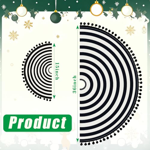 Black and White Christmas Tree Skirt 36 Inch Holiday Decor with Pom-Pom Trim - Halloween & Xmas