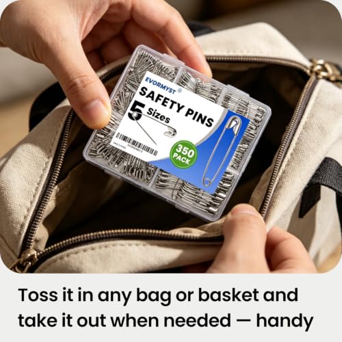 Heavy Duty Safety Pins 350 Pack Assorted Sizes for Clothing Repair and Crafts