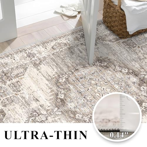 Washable Hallway Runner Rugs 3x8: Soft Ultra Thin Low Pile Carpet Machine Washable Indoor Lightweight Rug Runner Anti Slip Backing Rugs for Living Room Bedroom Kitchen 3'x8' Beige