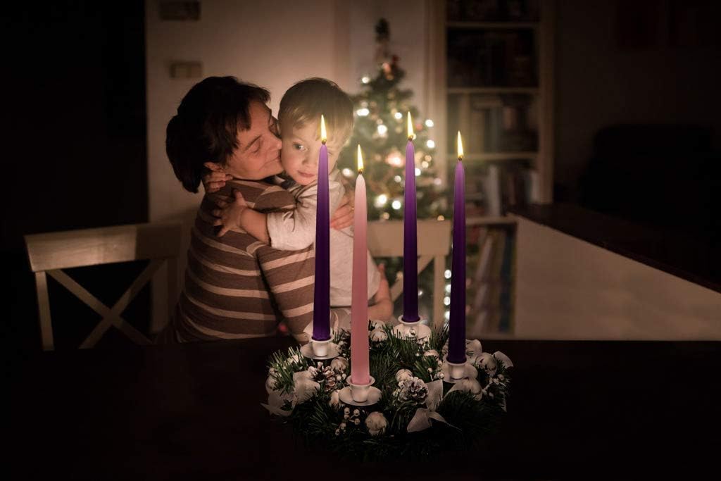 Silver Ribbon Advent Wreath - Elegant Christmas Centerpiece Décor with Candle Holder & Candles