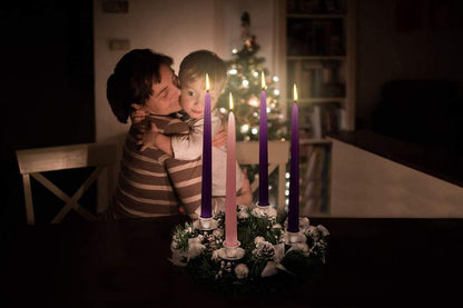 Silver Ribbon Advent Wreath - Elegant Christmas Centerpiece Décor with Candle Holder & Candles