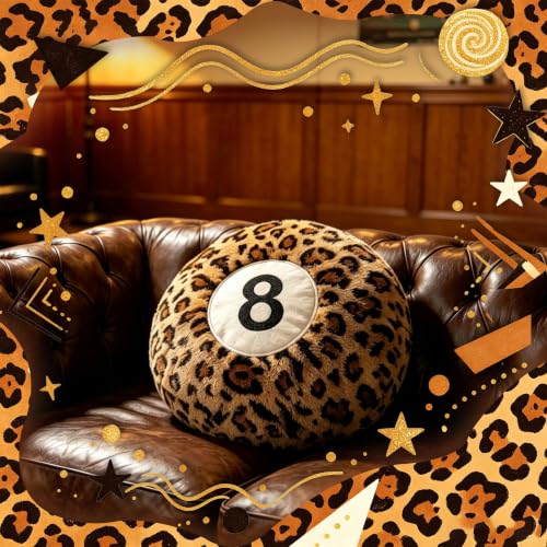 Leopard Print 8 Ball Throw Pillow - Cheetah Pattern Plush Decorative Cushion