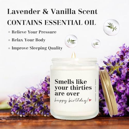 40th Birthday Candle Gift for Women & Men - Lavender & Vanilla Scent - Funny Party Decoration