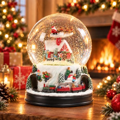 Christmas Snow Globe with Animated Train & Santa Sleigh - Musical & Lighted Display - Variation: Animated Train
