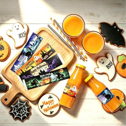Halloween Waterproof Water Bottle Stickers - Pumpkin Ghost Witch Wraps, Party Decor, 48 Pieces