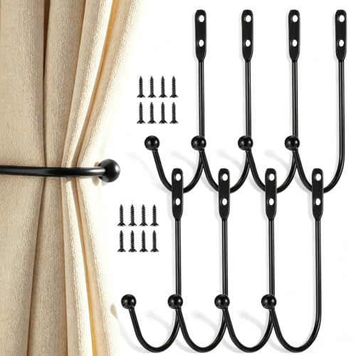 Black Metal Curtain Holdbacks 8 Pack - Modern Wall Mount Drapery Hooks