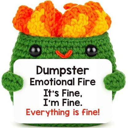 Dumpster Emotional Fire Support Positive Crochet Gifts Birthday Gift for Women Men Coworkers Colleague Stress Relief Knitted Therapy Gift Crochet Animal Cute Stuff Christmas Ornament Office Desk Decor