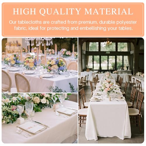 White 6 Pack 60 x 102 Inch Rectangular Tablecloth - Wrinkle & Stain Resistant Polyester, Washable Dining Cover for Parties & Camping Variation of THIS listing