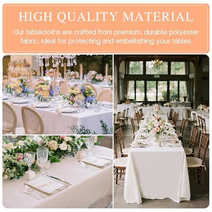 White 6 Pack 60 x 102 Inch Rectangular Tablecloth - Wrinkle & Stain Resistant Polyester, Washable Dining Cover for Parties & Camping Variation of THIS listing