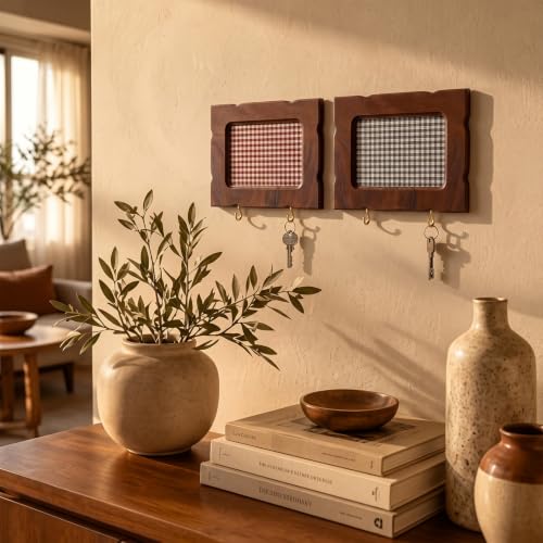 Walnut Wood Picture Frame with Key Hooks Wall Mount Set of 2