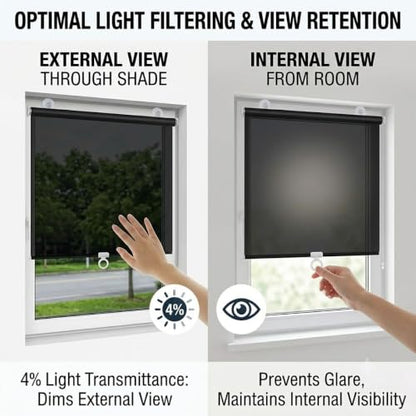 Blackout Window Shade with Suction Cups - No Drill, 30W x 78H - Black / Silver