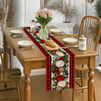 Christmas Table Runner 13x72 Inches Red & Black Buffalo Check Plaid Holiday Decor