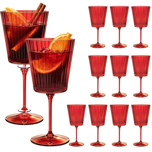 Dark Red Plastic Wine Glasses 12 Pack 13.5oz Holiday Drinking Cups
