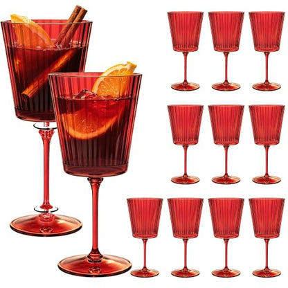 Dark Red Plastic Wine Glasses 12 Pack 13.5oz Holiday Drinking Cups