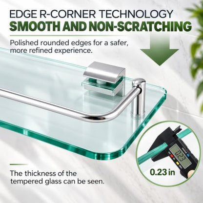 Bathroom Glass Shelf 15.7in Wall Mount Floating Shelves - Modern Tempered Glass
