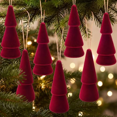 Pinkunn Burgundy Velvet Christmas Ornaments Set of 12 - Holiday Tree Decorations